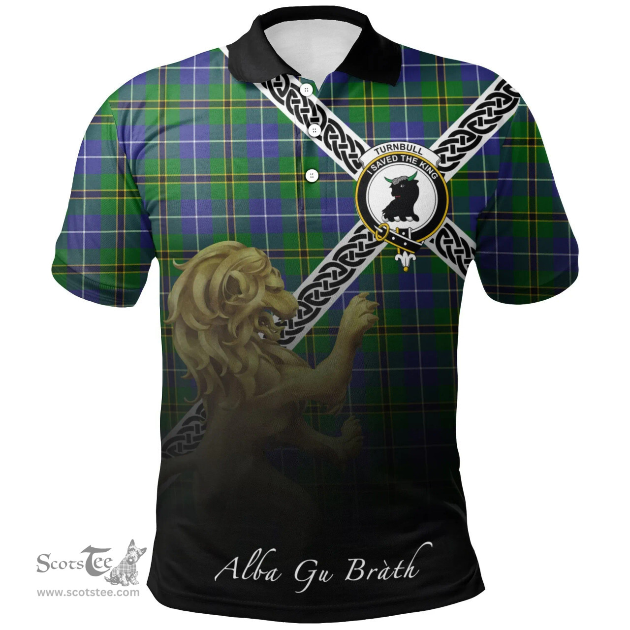 Scottish Turnbull Hunting Clan Crest Tartan Polo Shirt - Celtic with Scotland Lion, Tartan Plaid Polo Shirt Scottish Plaid Tartan Plaid - ScotsTee - scotstee.com