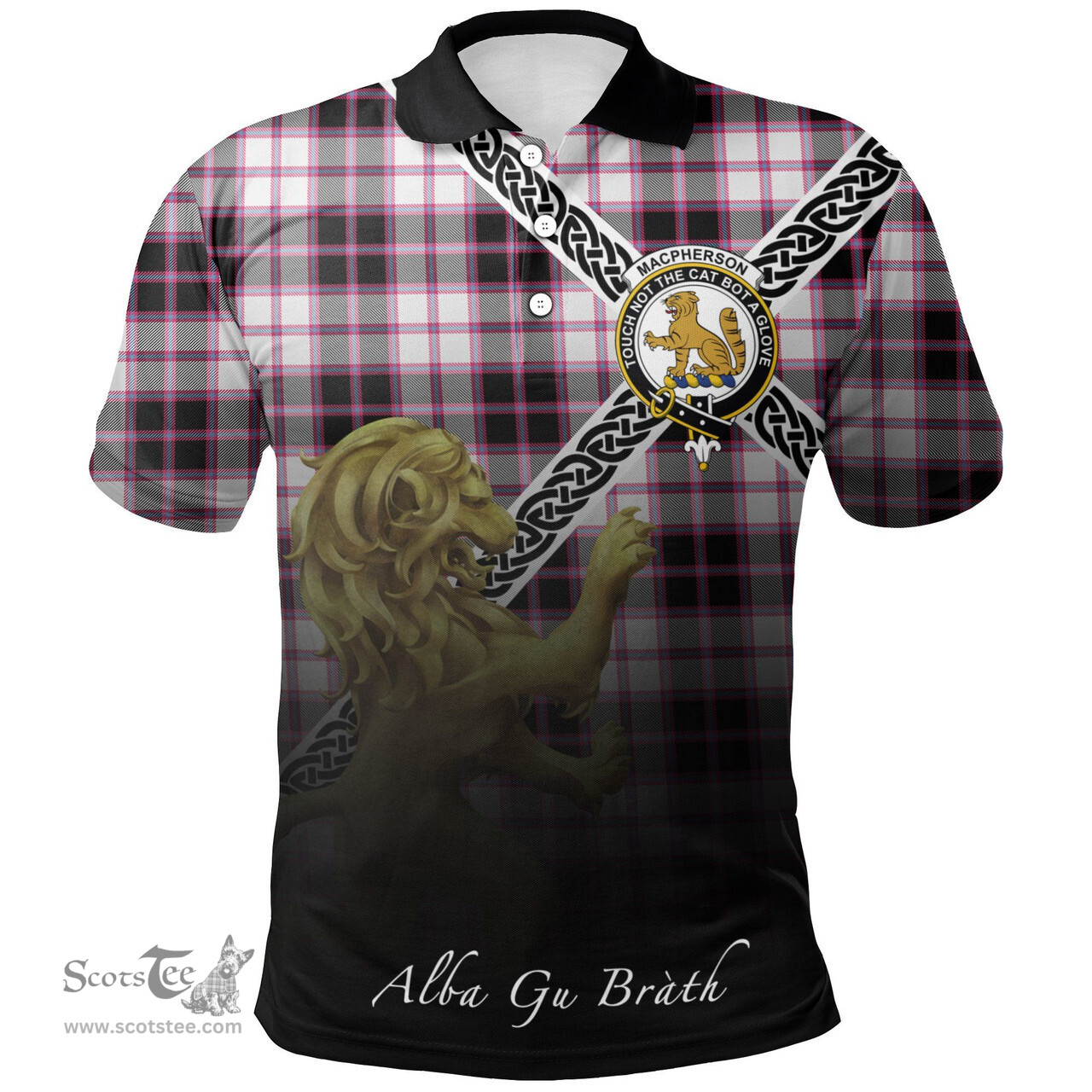 Scottish MacPherson Hunting Modern Clan Crest Tartan Polo Shirt - Celtic with Scotland Lion, Tartan Plaid Polo Shirt Scottish Plaid Tartan Plaid - ScotsTee - scotstee.com
