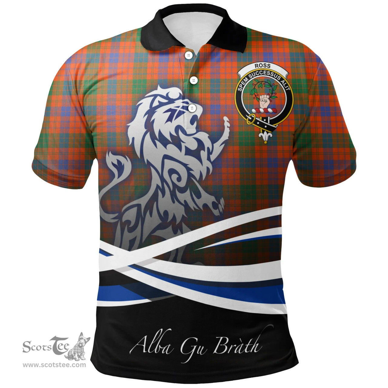 Scottish Ross Ancient Clan Crest Tartan Polo Shirt - Blue Scotland Lion, Tartan Plaid Polo Shirt Scottish Plaid Tartan Plaid - ScotsTee - scotstee.com