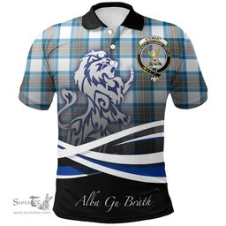 Scottish Stewart Muted Blue Clan Crest Tartan Polo Shirt - Blue Scotland Lion, Tartan Plaid Polo Shirt Scottish Plaid Tartan Plaid - ScotsTee - scotstee.com