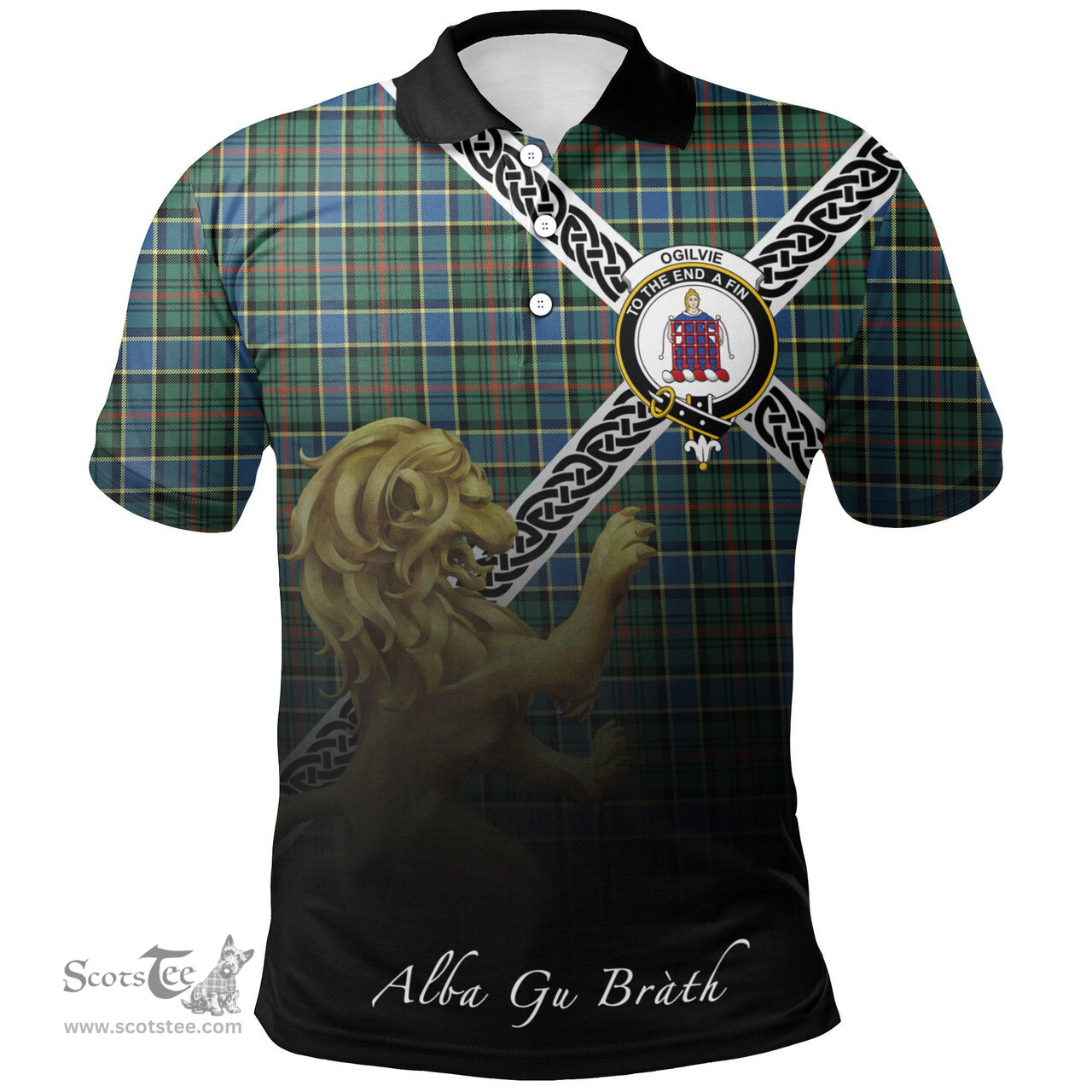 Scottish Ogilvie Hunting Ancient Clan Crest Tartan Polo Shirt - Celtic with Scotland Lion, Tartan Plaid Polo Shirt Scottish Plaid Tartan Plaid - ScotsTee - scotstee.com