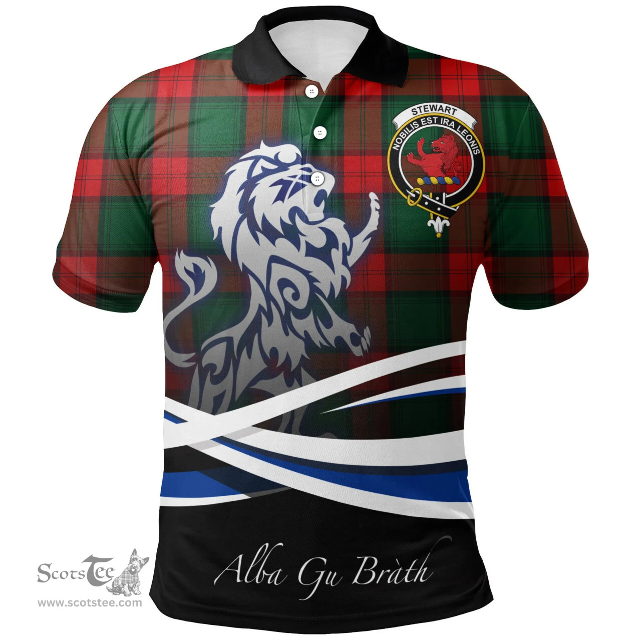 Scottish Stewart Atholl Modern Clan Crest Tartan Polo Shirt - Blue Scotland Lion, Tartan Plaid Polo Shirt Scottish Plaid Tartan Plaid - ScotsTee - scotstee.com
