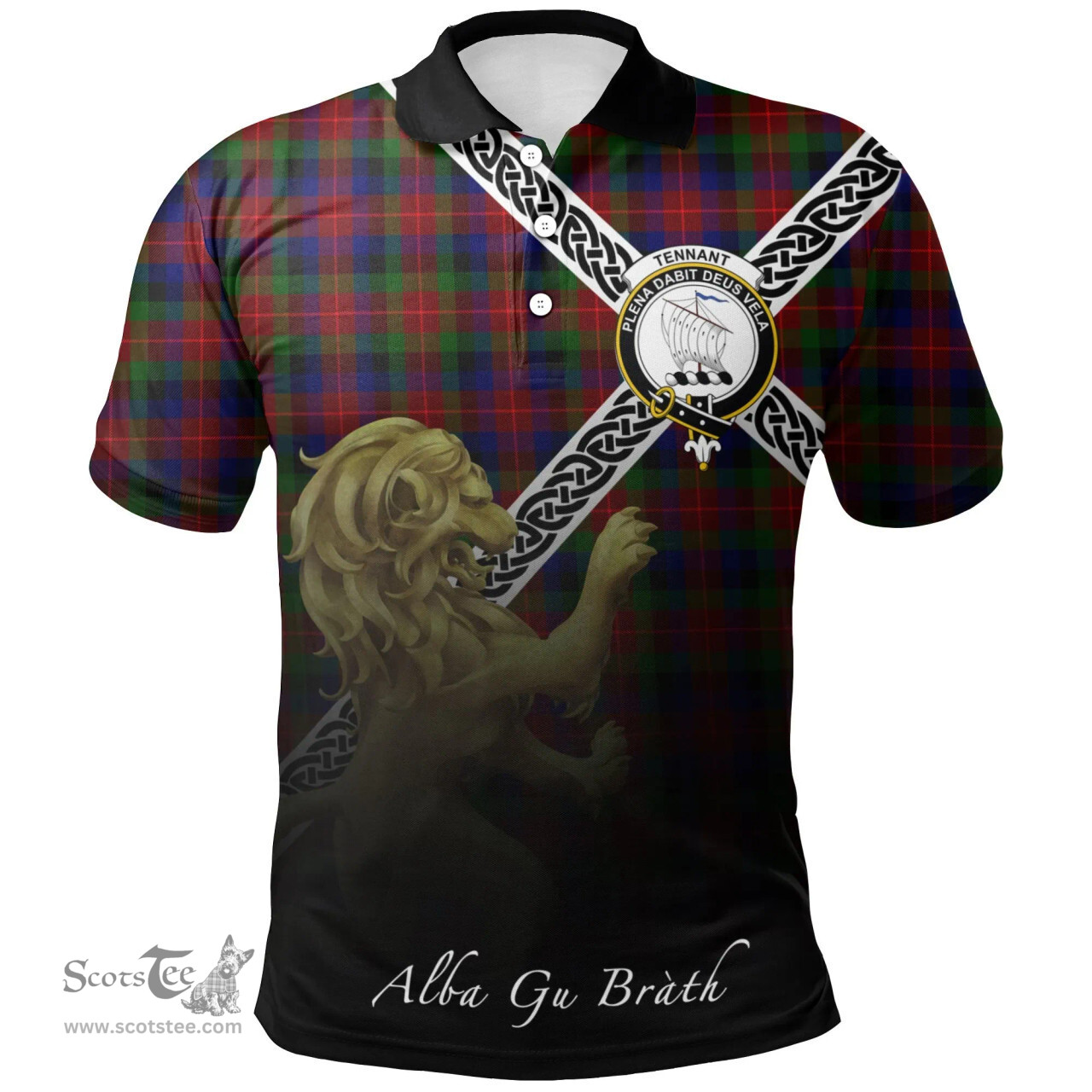 Scottish Tennant Clan Crest Tartan Polo Shirt - Celtic with Scotland Lion, Tartan Plaid Polo Shirt Scottish Plaid Tartan Plaid - ScotsTee - scotstee.com