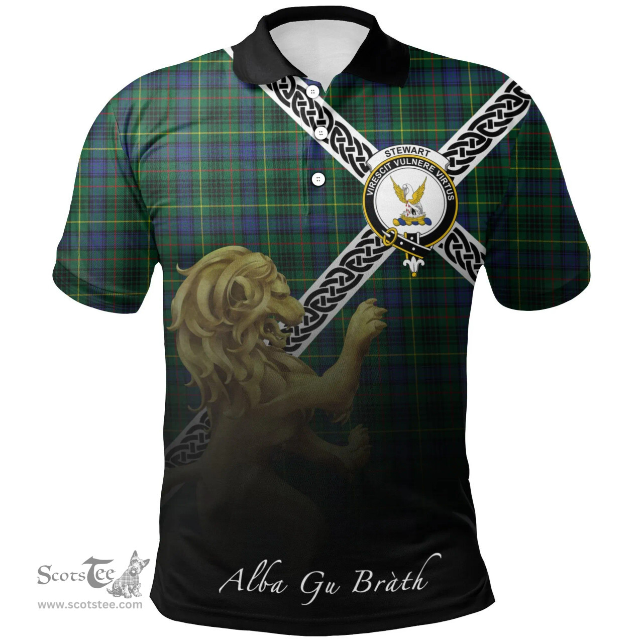 Scottish Stewart Hunting Modern Clan Crest Tartan Polo Shirt - Celtic with Scotland Lion, Tartan Plaid Polo Shirt Scottish Plaid Tartan Plaid - ScotsTee - scotstee.com