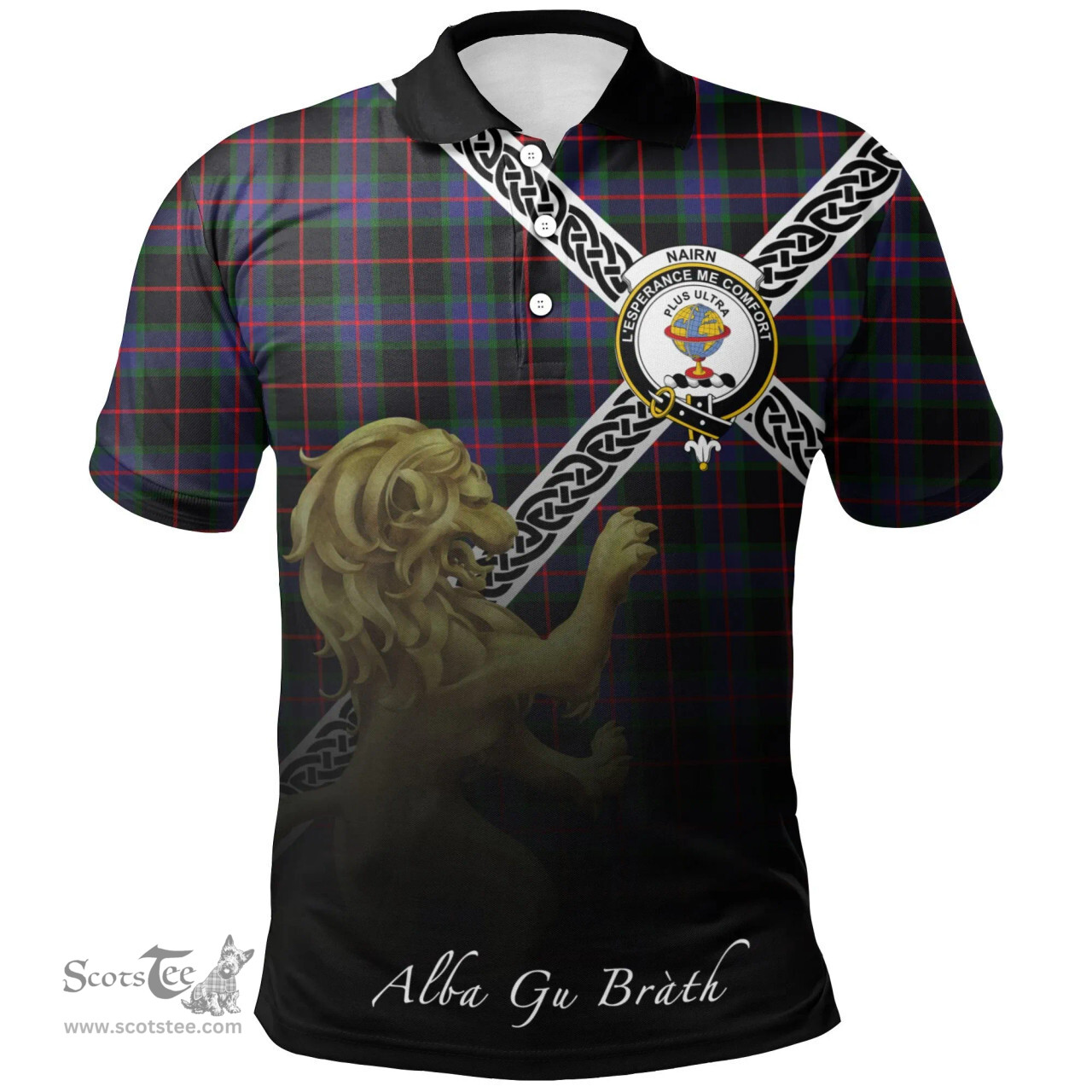 Scottish Nairn Clan Crest Tartan Polo Shirt - Celtic with Scotland Lion, Tartan Plaid Polo Shirt Scottish Plaid Tartan Plaid - ScotsTee - scotstee.com