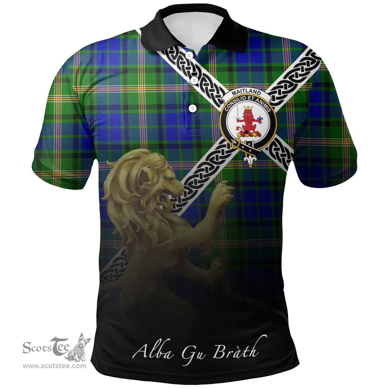 Scottish Maitland Clan Crest Tartan Polo Shirt - Celtic with Scotland Lion, Tartan Plaid Polo Shirt Scottish Plaid Tartan Plaid - ScotsTee - scotstee.com