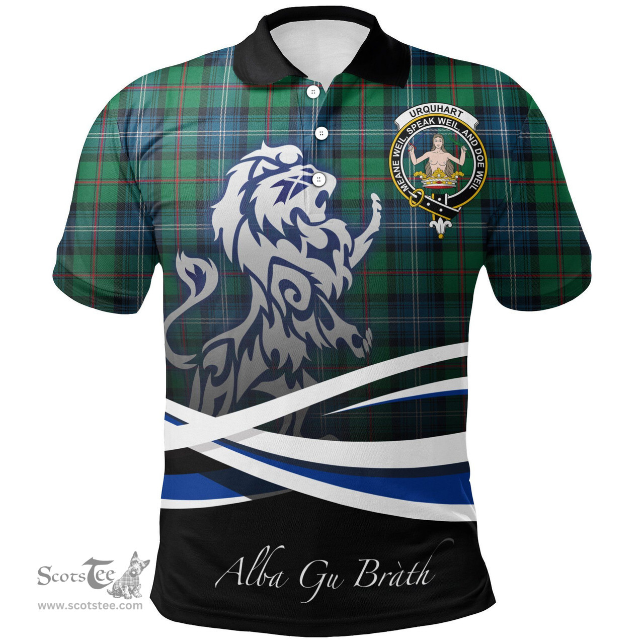 Scottish Urquhart Ancient Clan Crest Tartan Polo Shirt - Blue Scotland Lion, Tartan Plaid Polo Shirt Scottish Plaid Tartan Plaid - ScotsTee - scotstee.com