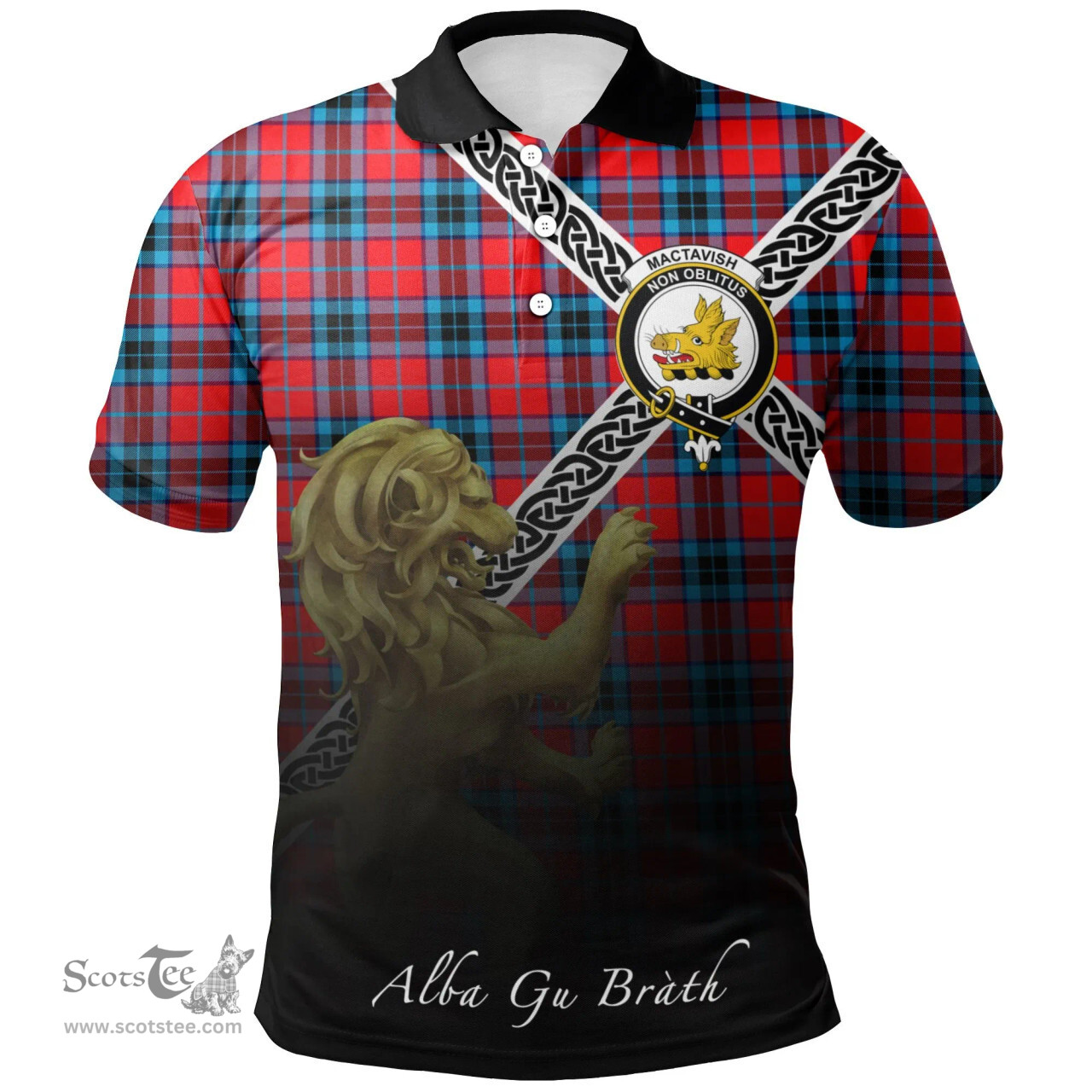 Scottish MacTavish Modern Clan Crest Tartan Polo Shirt - Celtic with Scotland Lion, Tartan Plaid Polo Shirt Scottish Plaid Tartan Plaid - ScotsTee - scotstee.com