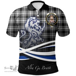 Scottish Menzies Black & White Modern Clan Crest Tartan Polo Shirt - Blue Scotland Lion, Tartan Plaid Polo Shirt Scottish Plaid Tartan Plaid - ScotsTee - scotstee.com