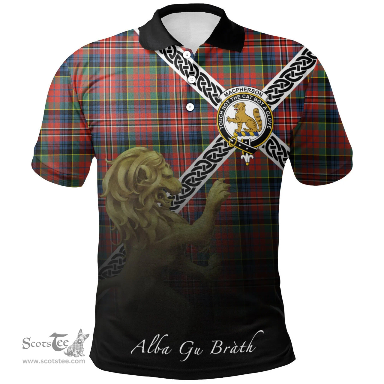 Scottish MacPherson Ancient Clan Crest Tartan Polo Shirt - Celtic with Scotland Lion, Tartan Plaid Polo Shirt Scottish Plaid Tartan Plaid - ScotsTee - scotstee.com