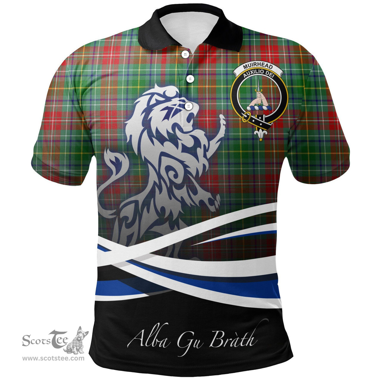 Scottish Muirhead Clan Crest Tartan Polo Shirt - Blue Scotland Lion, Tartan Plaid Polo Shirt Scottish Plaid Tartan Plaid - ScotsTee - scotstee.com