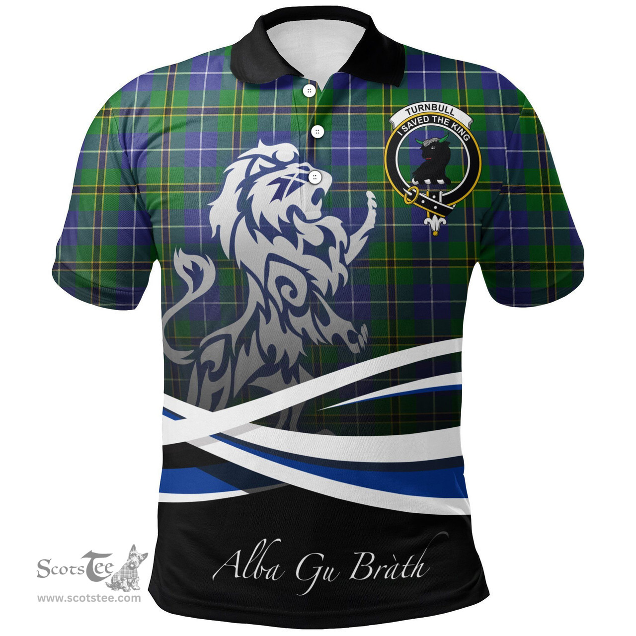Scottish Turnbull Hunting Clan Crest Tartan Polo Shirt - Blue Scotland Lion, Tartan Plaid Polo Shirt Scottish Plaid Tartan Plaid - ScotsTee - scotstee.com