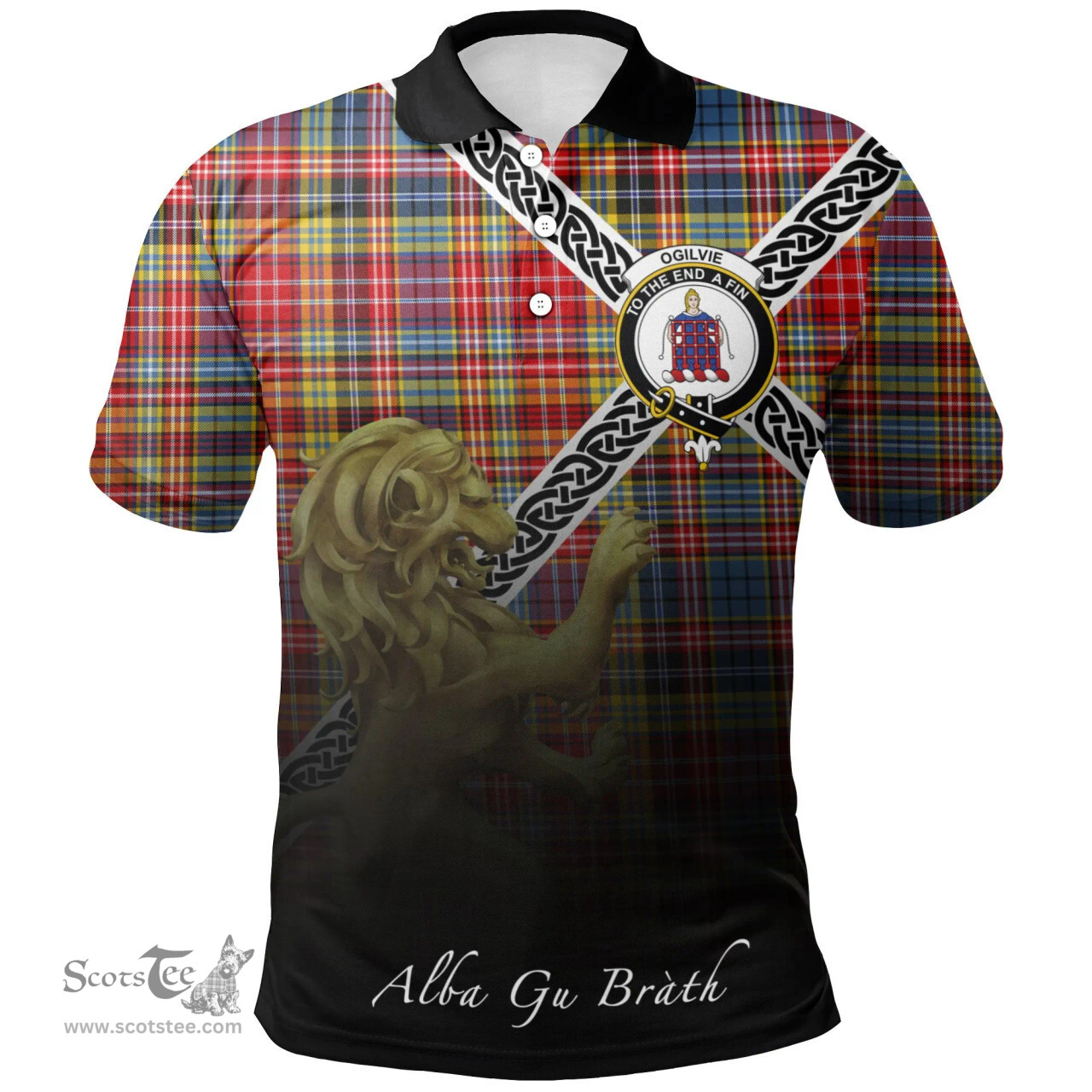Scottish Ogilvie of Airlie Ancient Clan Crest Tartan Polo Shirt - Celtic with Scotland Lion, Tartan Plaid Polo Shirt Scottish Plaid Tartan Plaid - ScotsTee - scotstee.com