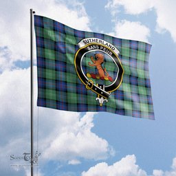 Scottish Sutherland Ancient Tartan Flag with Family Crest - Tartan Garden Flag Scottish Plaid Tartan Plaid - ScotsTee - scotstee.com