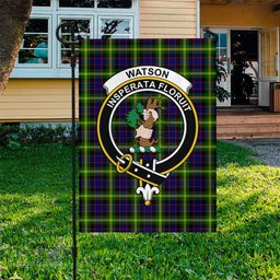 Scottish Watson Modern Tartan Flag with Family Crest - Tartan Garden Flag Scottish Plaid Tartan Plaid - ScotsTee - scotstee.com