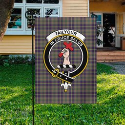 Scottish Taylor Weathered Tartan Flag with Family Crest - Tartan Garden Flag Scottish Plaid Tartan Plaid - ScotsTee - scotstee.com