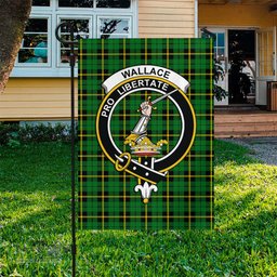 Scottish Wallace Hunting Green Tartan Flag with Family Crest - Tartan Garden Flag Scottish Plaid Tartan Plaid - ScotsTee - scotstee.com