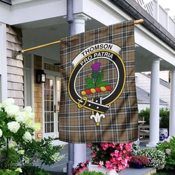 Scottish Thomson Camel Tartan Flag with Family Crest - Tartan Garden Flag Scottish Plaid Tartan Plaid - ScotsTee - scotstee.com