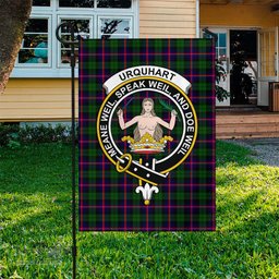 Scottish Urquhart Modern Tartan Flag with Family Crest - Tartan Garden Flag Scottish Plaid Tartan Plaid - ScotsTee - scotstee.com