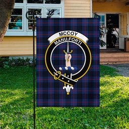 Scottish McCoy Blue Tartan Flag with Family Crest - Tartan Garden Flag Scottish Plaid Tartan Plaid - ScotsTee - scotstee.com