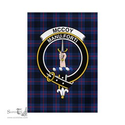 Scottish McCoy Blue Tartan Flag with Family Crest - Tartan Garden Flag Scottish Plaid Tartan Plaid - ScotsTee - scotstee.com