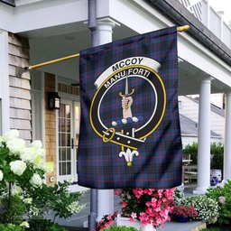 Scottish McCoy Blue Tartan Flag with Family Crest - Tartan Garden Flag Scottish Plaid Tartan Plaid - ScotsTee - scotstee.com