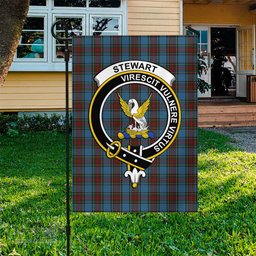 Scottish Stewart Royal Blue Tartan Flag with Family Crest - Tartan Garden Flag Scottish Plaid Tartan Plaid - ScotsTee - scotstee.com