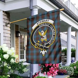 Scottish Stewart Royal Blue Tartan Flag with Family Crest - Tartan Garden Flag Scottish Plaid Tartan Plaid - ScotsTee - scotstee.com