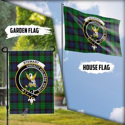 Scottish Stewart Old Modern Tartan Flag with Family Crest - Tartan Garden Flag Scottish Plaid Tartan Plaid - ScotsTee - scotstee.com