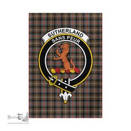 Scottish Sutherland Weathered Tartan Flag with Family Crest - Tartan Garden Flag Scottish Plaid Tartan Plaid - ScotsTee - scotstee.com
