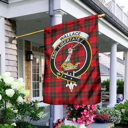 Scottish Wallace Weathered Tartan Flag with Family Crest - Tartan Garden Flag Scottish Plaid Tartan Plaid - ScotsTee - scotstee.com