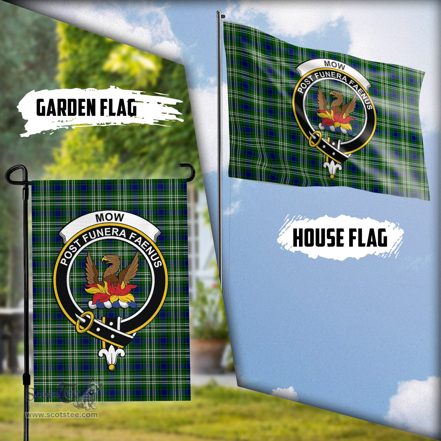 Scottish Mow Tartan Flag with Family Crest - Tartan Garden Flag Scottish Plaid Tartan Plaid - ScotsTee - scotstee.com