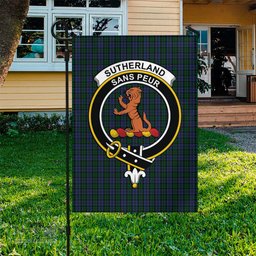 Scottish Sutherland Tartan Flag with Family Crest - Tartan Garden Flag Scottish Plaid Tartan Plaid - ScotsTee - scotstee.com