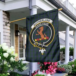 Scottish Sutherland Tartan Flag with Family Crest - Tartan Garden Flag Scottish Plaid Tartan Plaid - ScotsTee - scotstee.com