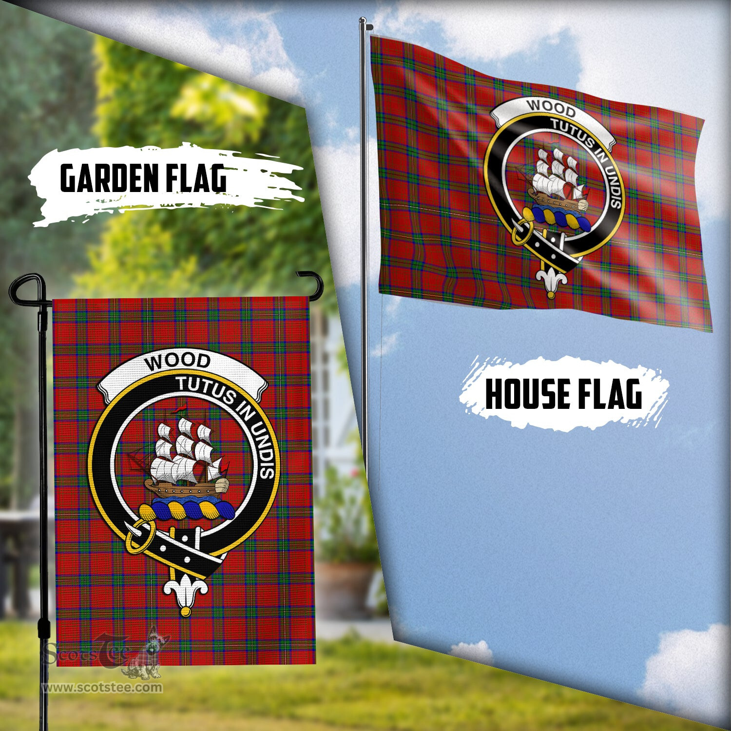 Scottish Wood Dress Tartan Flag with Family Crest - Tartan Garden Flag Scottish Plaid Tartan Plaid - ScotsTee - scotstee.com