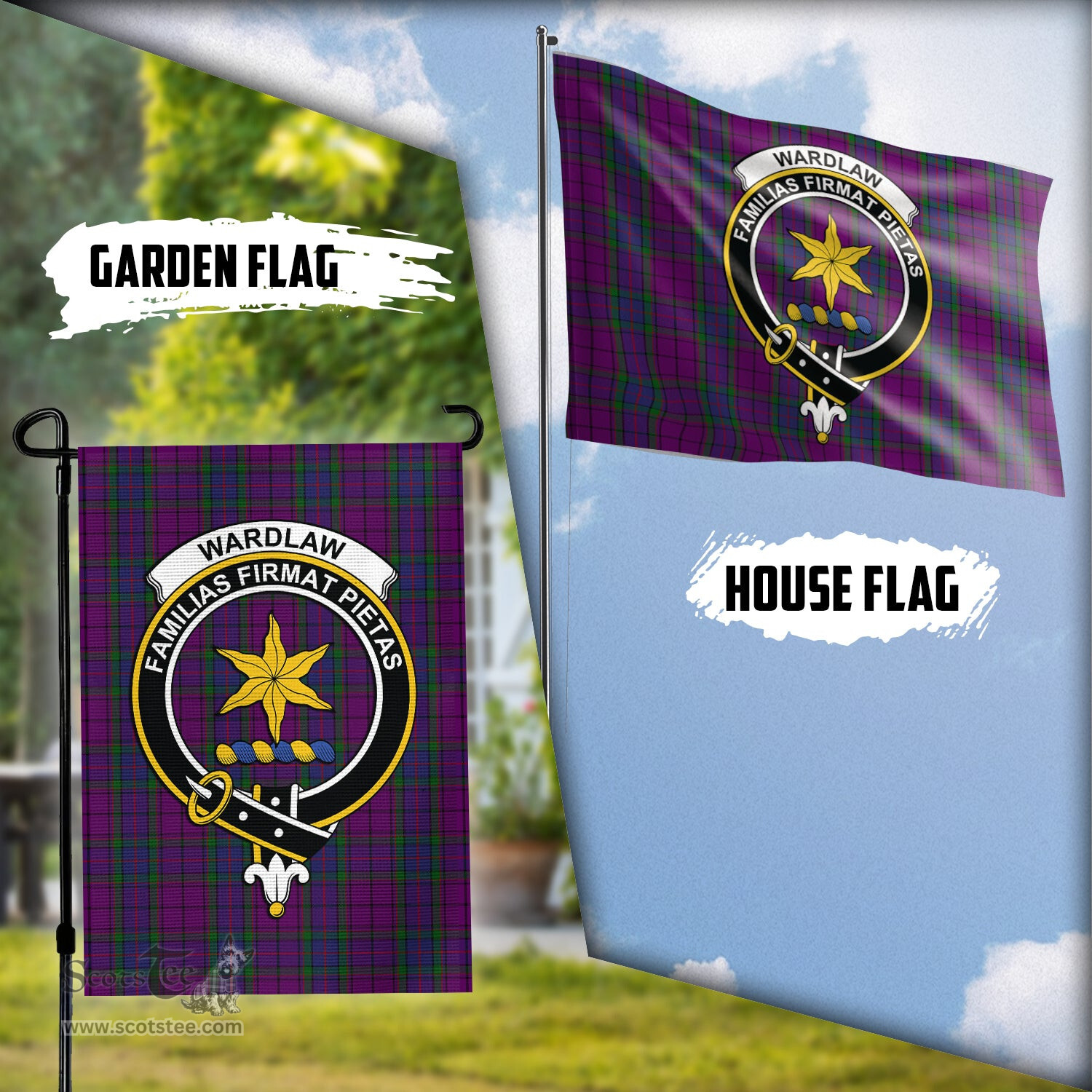Scottish Wardlaw Tartan Flag with Family Crest - Tartan Garden Flag Scottish Plaid Tartan Plaid - ScotsTee - scotstee.com