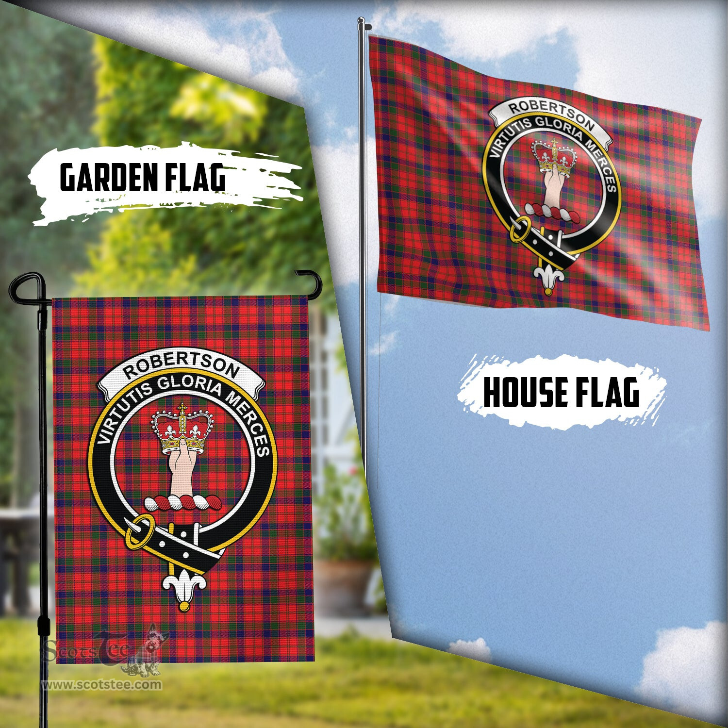 Scottish Robertson Modern Tartan Flag with Family Crest - Tartan Garden Flag Scottish Plaid Tartan Plaid - ScotsTee - scotstee.com