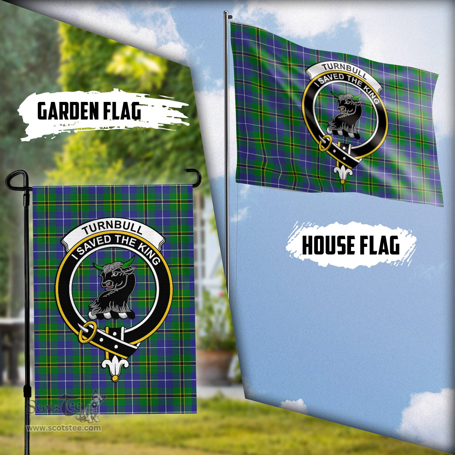 Scottish Turnbull Hunting Tartan Flag with Family Crest - Tartan Garden Flag Scottish Plaid Tartan Plaid - ScotsTee - scotstee.com