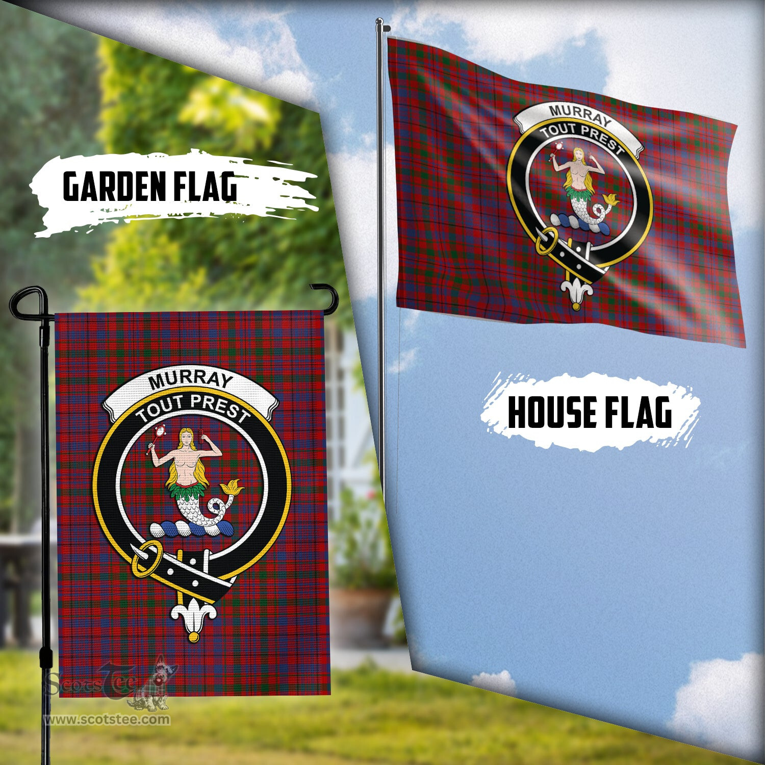 Scottish Murray of Tullibardine Tartan Flag with Family Crest - Tartan Garden Flag Scottish Plaid Tartan Plaid - ScotsTee - scotstee.com