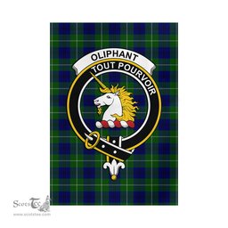 Scottish Oliphant Modern Tartan Flag with Family Crest - Tartan Garden Flag Scottish Plaid Tartan Plaid - ScotsTee - scotstee.com