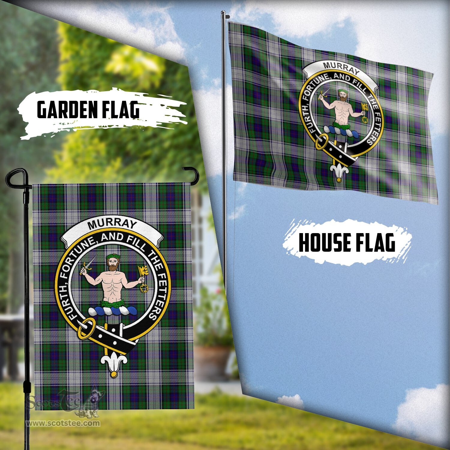 Scottish Murray of Atholl Dress Tartan Flag with Family Crest - Tartan Garden Flag Scottish Plaid Tartan Plaid - ScotsTee - scotstee.com