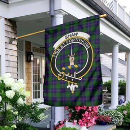 Scottish Shaw Modern Tartan Flag with Family Crest - Tartan Garden Flag Scottish Plaid Tartan Plaid - ScotsTee - scotstee.com