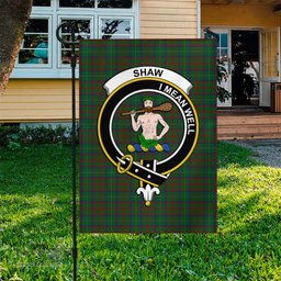 Scottish Shaw of Tordarroch Green Hunting Tartan Flag with Family Crest - Tartan Garden Flag Scottish Plaid Tartan Plaid - ScotsTee - scotstee.com