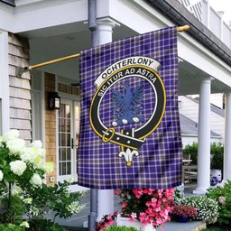 Scottish Ochterlony Tartan Flag with Family Crest - Tartan Garden Flag Scottish Plaid Tartan Plaid - ScotsTee - scotstee.com