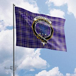 Scottish Ochterlony Tartan Flag with Family Crest - Tartan Garden Flag Scottish Plaid Tartan Plaid - ScotsTee - scotstee.com