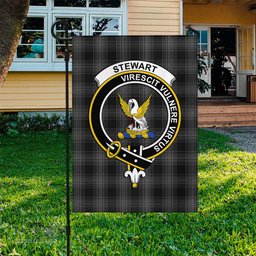 Scottish Stewart Mourning Tartan Flag with Family Crest - Tartan Garden Flag Scottish Plaid Tartan Plaid - ScotsTee - scotstee.com