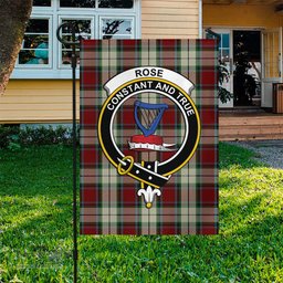Scottish Rose White Dress Tartan Flag with Family Crest - Tartan Garden Flag Scottish Plaid Tartan Plaid - ScotsTee - scotstee.com