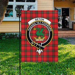 Scottish Seton Modern Tartan Flag with Family Crest - Tartan Garden Flag Scottish Plaid Tartan Plaid - ScotsTee - scotstee.com