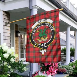 Scottish Seton Modern Tartan Flag with Family Crest - Tartan Garden Flag Scottish Plaid Tartan Plaid - ScotsTee - scotstee.com