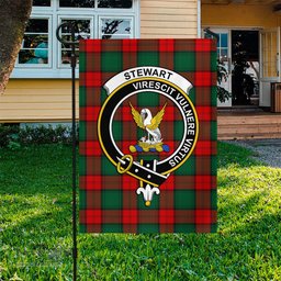 Scottish Stewart Atholl Modern Tartan Flag with Family Crest - Tartan Garden Flag Scottish Plaid Tartan Plaid - ScotsTee - scotstee.com